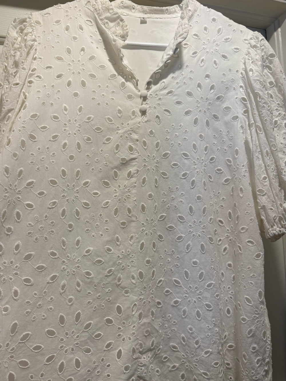 Women’s White Eyelet Button-Front Top